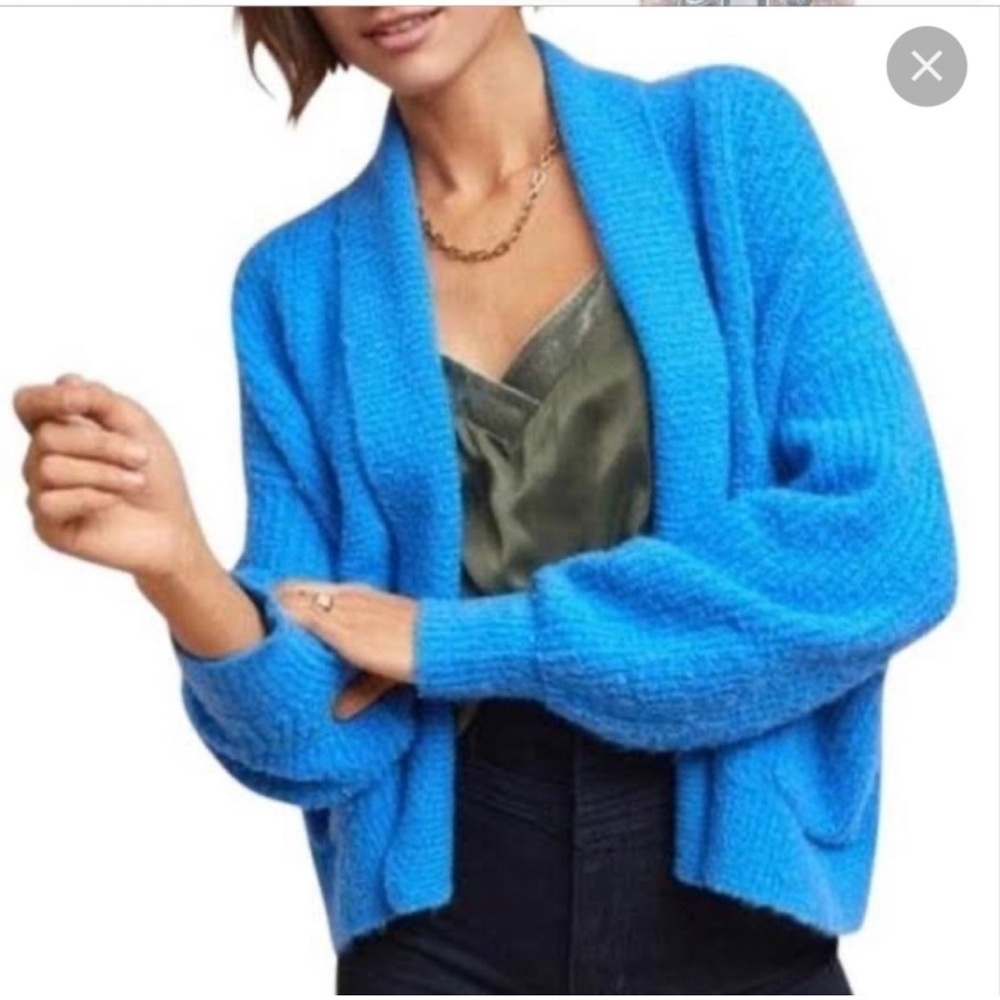 Anthropologie MOTH baby alpaca wool open front blue cardigan